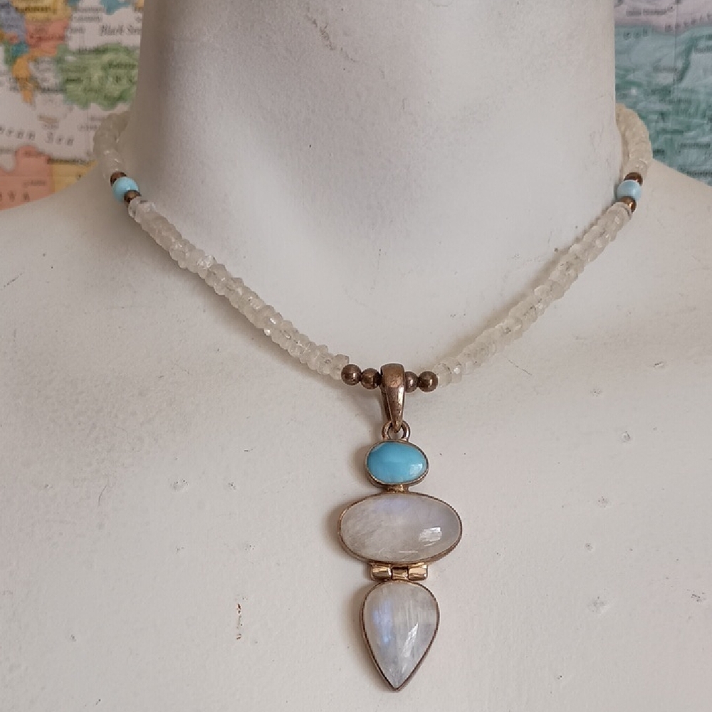 Larimar And Rainbow Moonstone Necklace